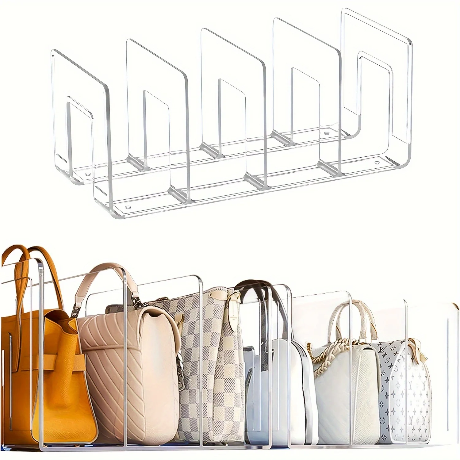 

2 Pieces Luxury Bag Storage Rack, Ladies Handbag Display Racks, Wardrobe Divider Transparent Acrylic Purse Bookshelf, Organizer