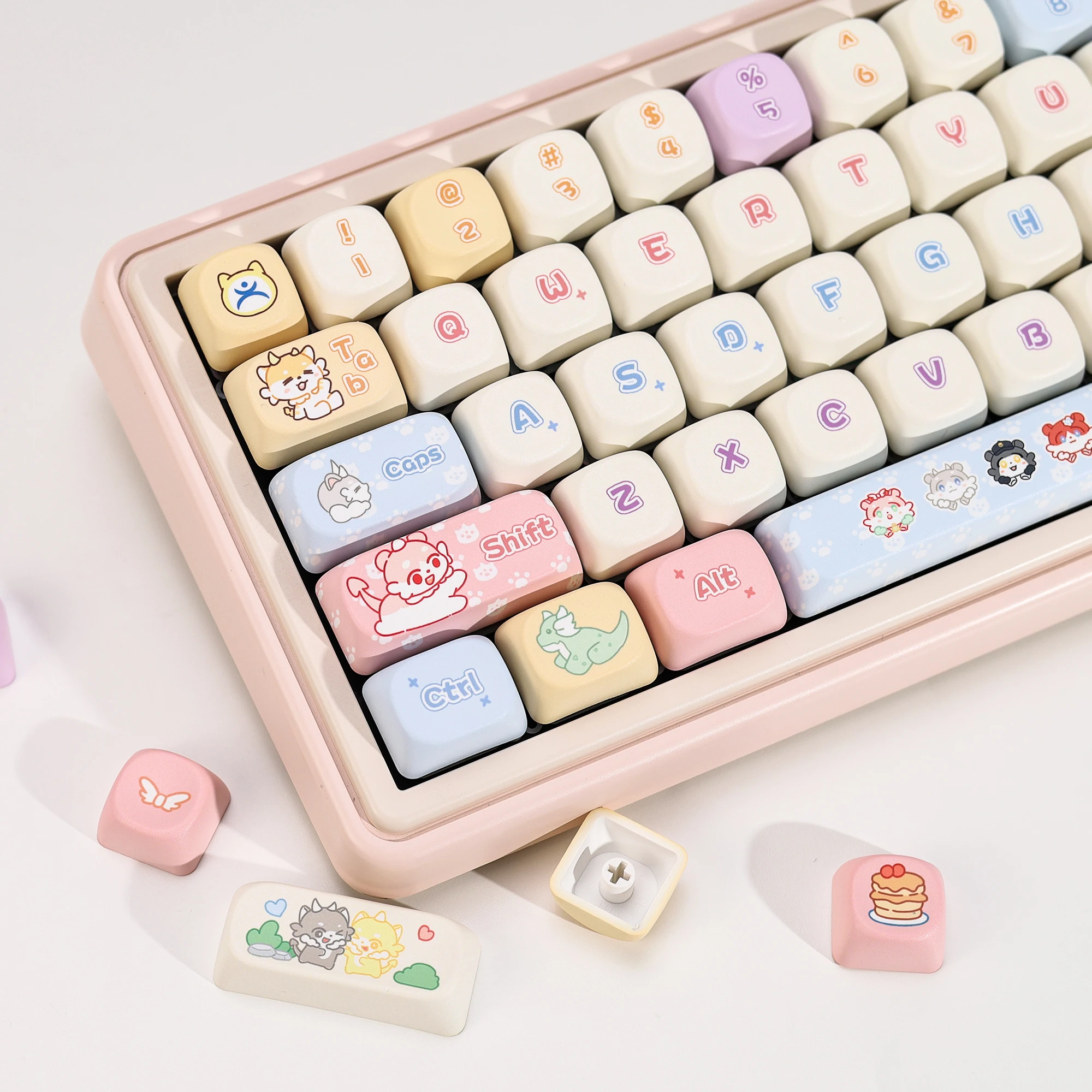 kbdiy-133キー-キメラテーマ-キーキャップ-アニメ-pbt-koaプロファイル-キュートなキーキャップ-カスタムdiy-60-ゲーミングメカニカルキーボード用キーキャップ