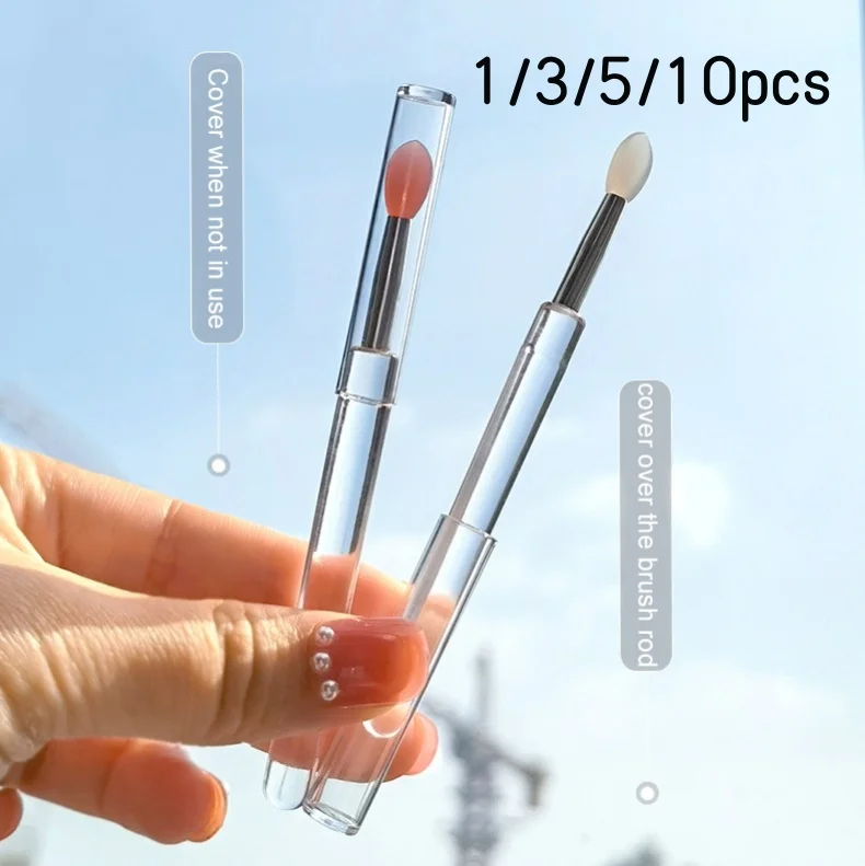 1/3/5/10pcs Portable Silicone Lip Brush With Cover Soft Lipstick Brush Washable Without Staining Transparent Handle Makeup Brush