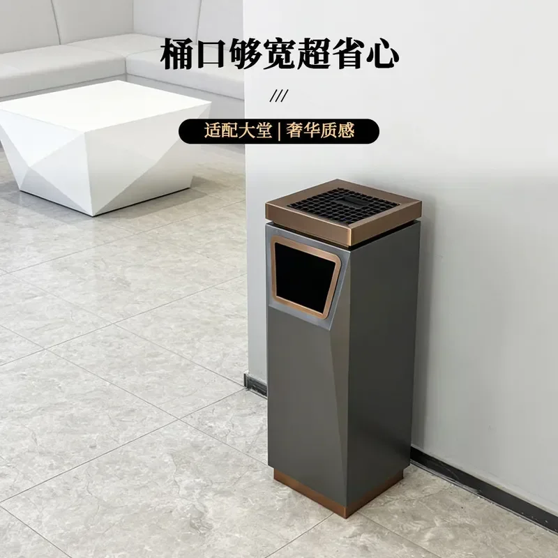 Vertical Stainless Steel Trash Can with Ashtray Commercial Waste Bin for Hotel Shopping Mall Peel Storage Dustbin