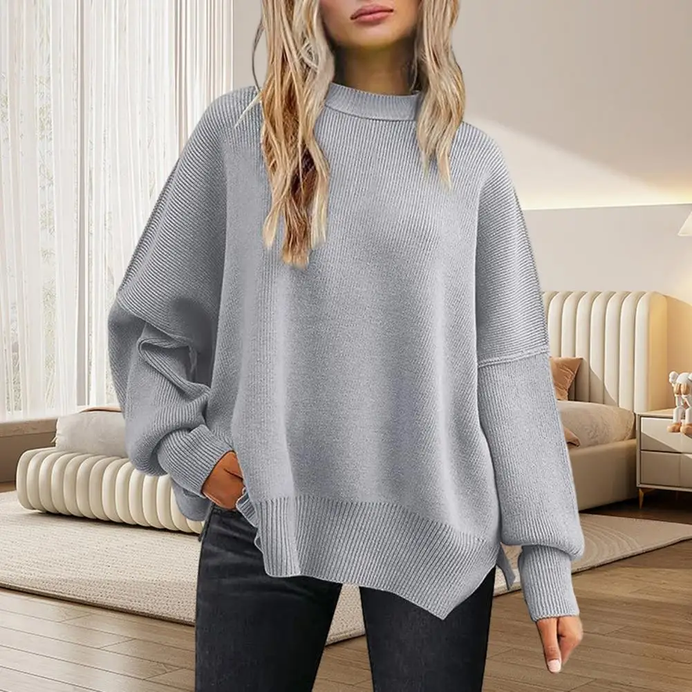 Women Batwing Sweater Cozy Women's Winter Sweater Soft Warm Stylish Pullover with Split Hem Batwing Sleeves Side Slits Women