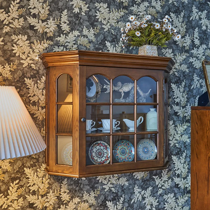 Wall cabinet American retro all solid wood cup holder medieval vintage cup holder cabinet hanging cabinet