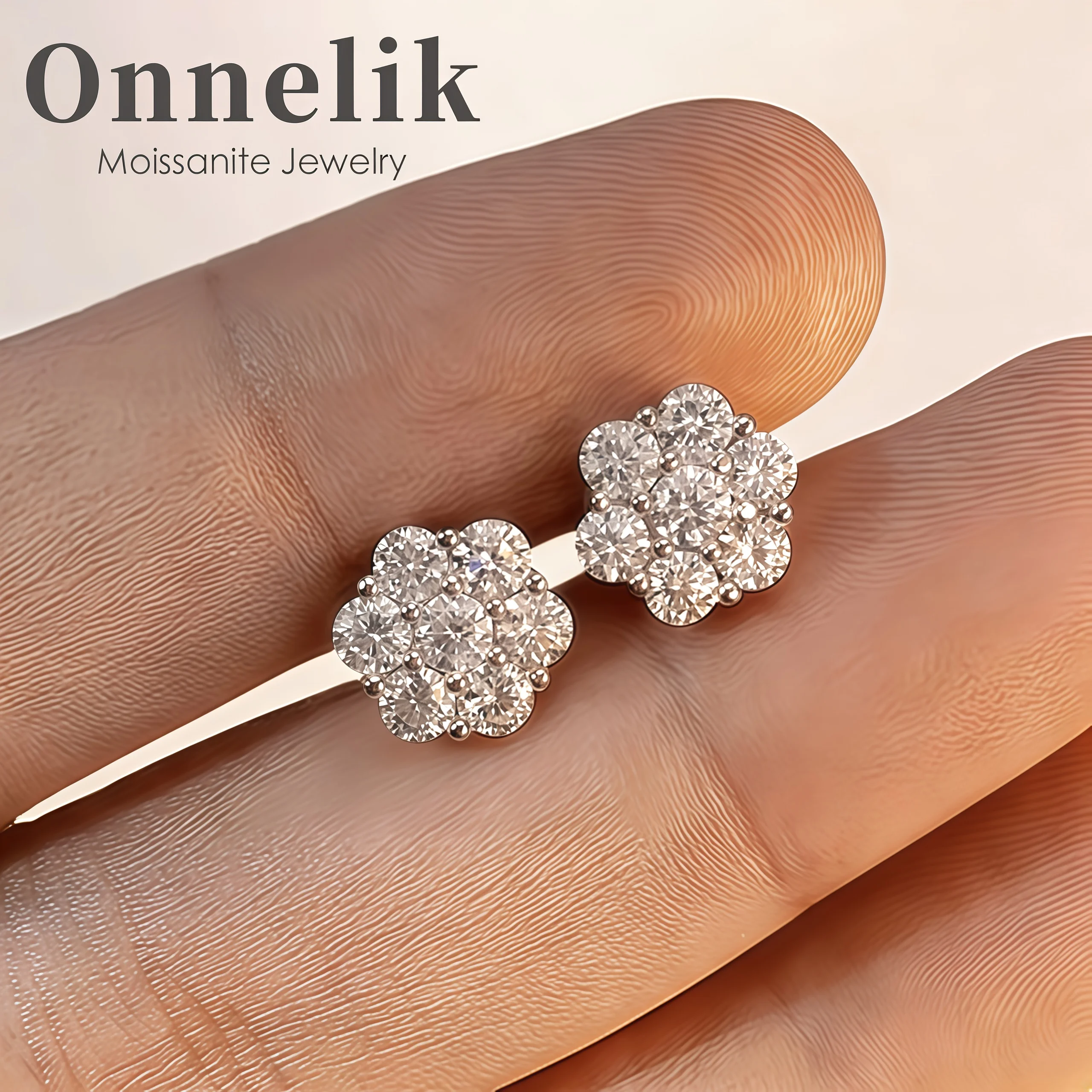 

Onnelik D color VVS1 1.4ct Moissanite Stud Earrings S925 Sterling Silver Flower earring for Women Party Engagement Fine Jewelry