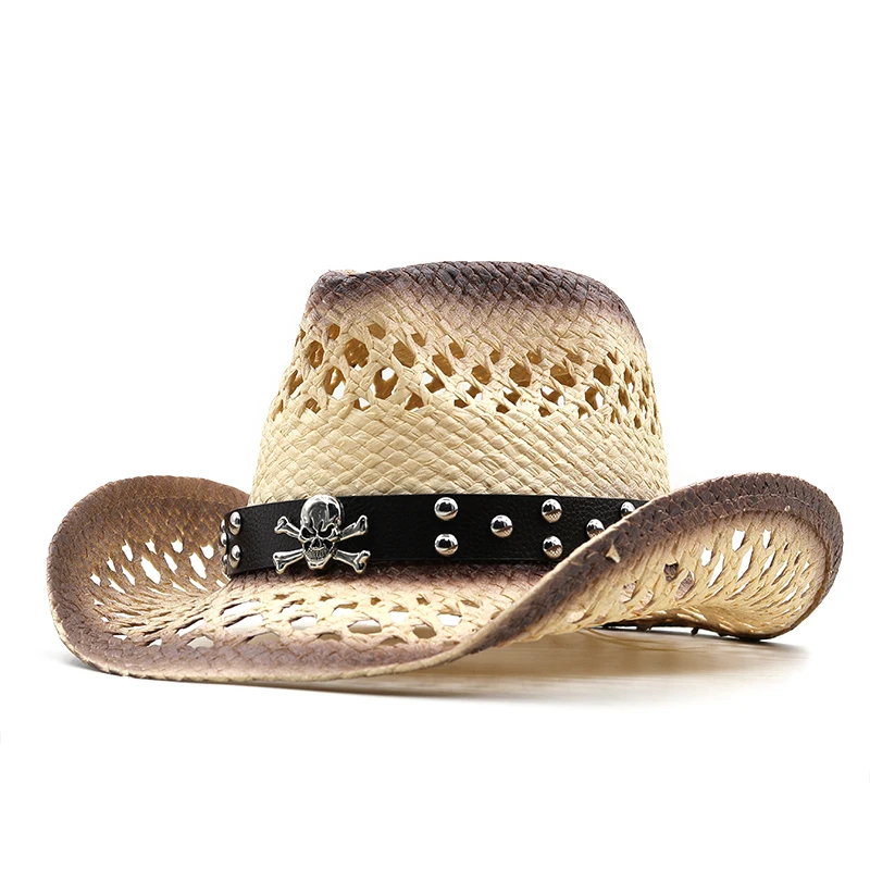 New Summer Men Women Straw Hollow Western Cowboy Hat Elegant Lady Punk Brand Sombrero Hombre Cowgirl Outdoor Jazz Beach Sun hat