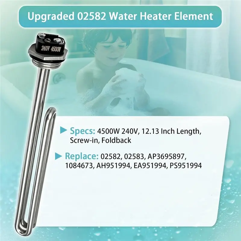 YANA35R 02582 Water Heater 4500W 240V Screw-In Foldback Stainless Steel Replacement For Electric Water Heaters