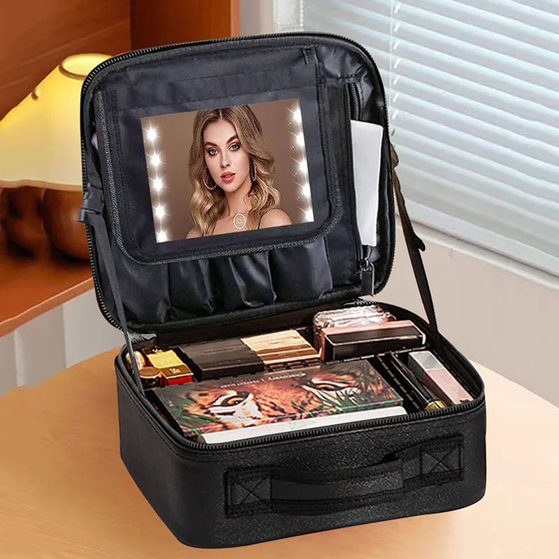 Makeup Case With Mirror Professional Brush Beauty Tools Storage Box For Women Portable Cosmetic Bag Manicure Organizer Travel