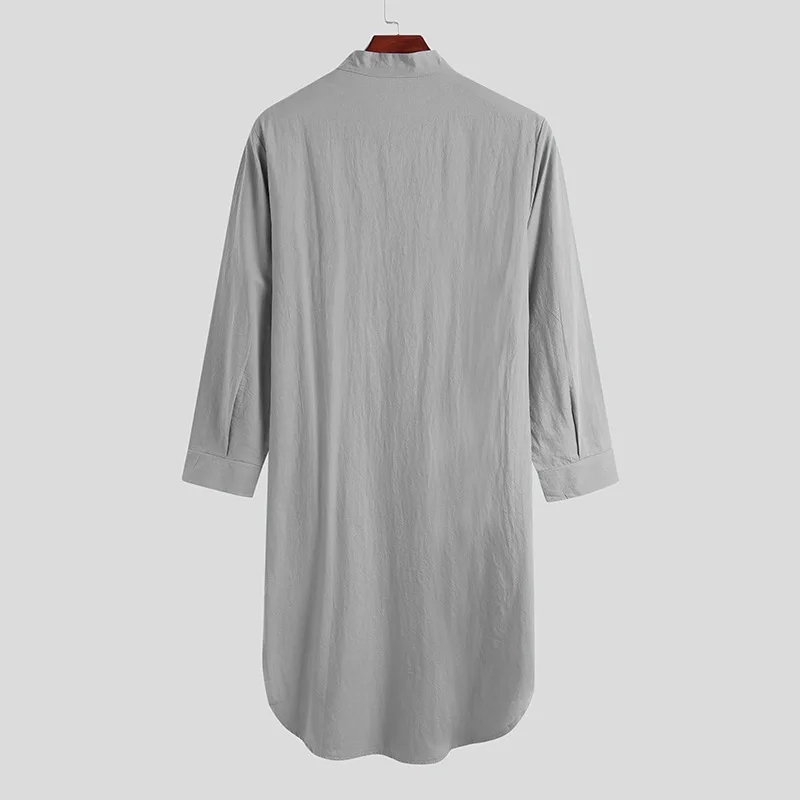 Männer Button-down Schlaf Roben Einfarbig Stehkragen Langarm Nachthemd Mode Komfortable Hause Tragen Lose Bademäntel m-3XL – Detail 15