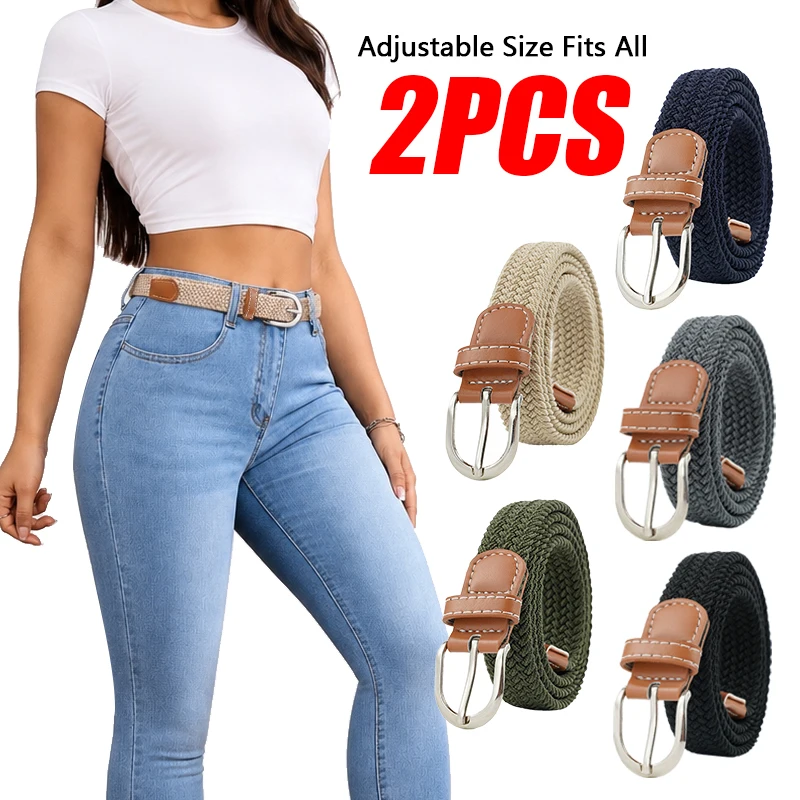 2PC Fashionable woman's Elastic Belt Braided Belt Personality Trendy Men's Tactical Belt Outdoor Adventure Multifunctional Belt