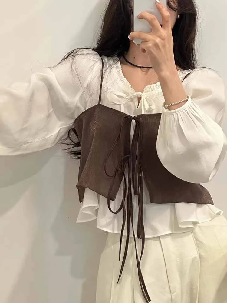 Top de Verão F com Alças Curtas e Cinto, Estilo Camada, Tamanho Pequ, Sensação de Moda gável