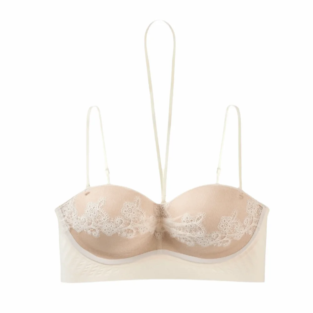 Fashion Neck Hanging Lace Bra Seamless Thin Strap Halter Bra Anti-sagging Beauty Back Wireless Bra Date Nights