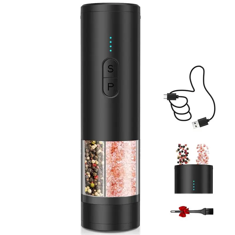 

M04K LED Light 2In1 Electric Salt And Pepper Grinder Set, USB Rechargeable, Automatic Mill Shaker