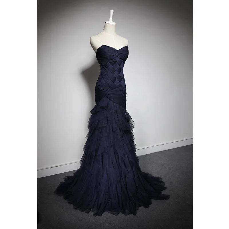 Tailor made Mother of the Bride Dresses Evening Cocktail Prom Bridesmaid Celebrity-Inspired navy blue weave tulle layers Dress