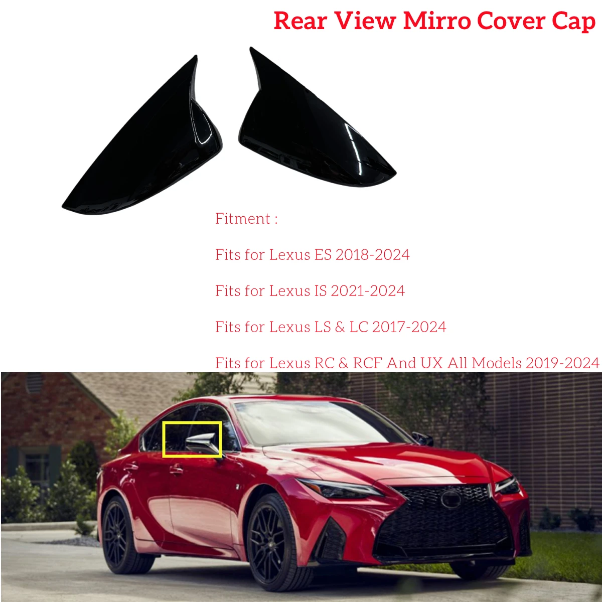 2PCS M Style Side Mirror Cap Rear View Mirror Cover Trim FOR LEXUS IS ES RC LS Lexus IS350 IS500 RCF UX RC Fsport 2019-2024