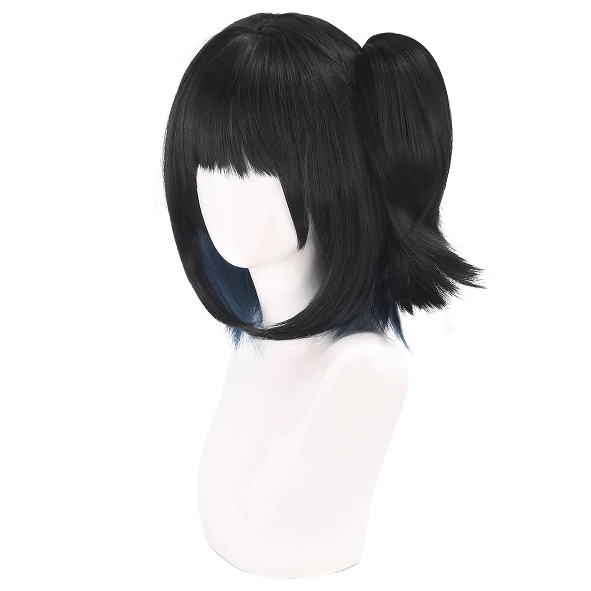 Time Agent Qiao Ling Parrucche da cameriera carine Parrucche cosplay per capelli sintetici corti neri con chip rimovibile una coda di cavallo