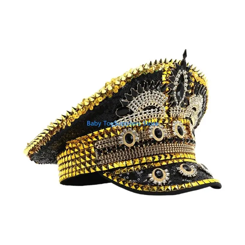 

R1WF морская шляпа с заклепками и шпильками, крутая шляпа для косплея для женщин и девочек, музыкальный фестиваль