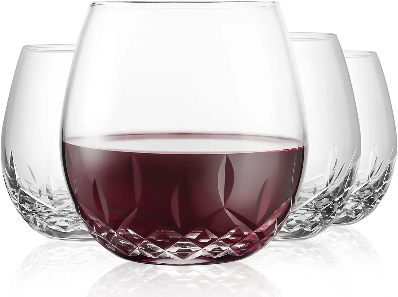 

Hand Cut Stemless Wine Glasses Lead-free Crystal Drinking Glass (15 Oz, Set of 4)