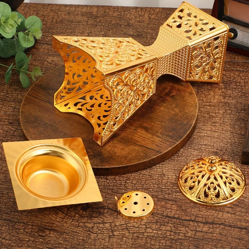 Exquisite Alloy Incense Burner Box Incense Pile Indoor Decoration,Meditation YoGa Temples Smoke Tray Furnaces,Aromatherapy Stove