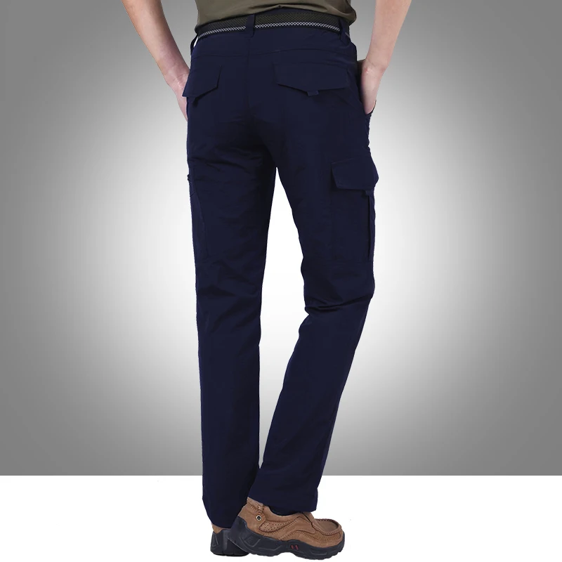 Calça cargo casual multi-bolso masculina, calça leve de trabalho, impermeável, caça, luta, pesca, camuflagem, ao ar livre, verão