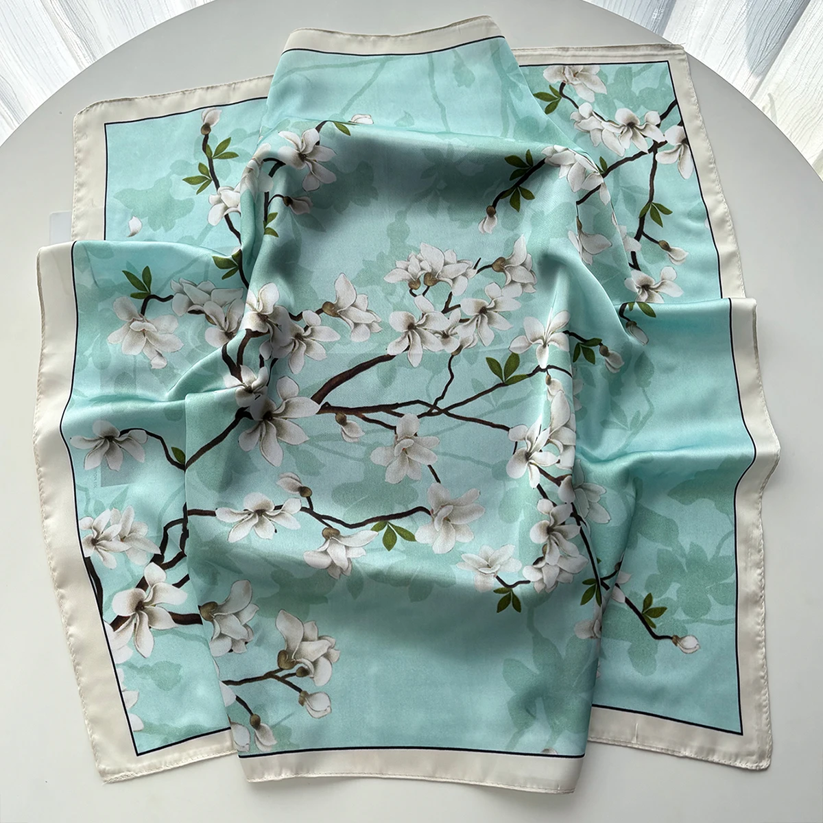 Luxury Floral Printed Square Scarf For Women Soft Satin Imitation Silk Scarves Bandanas Hijab Neckerchief Elegant Shawl Wraps