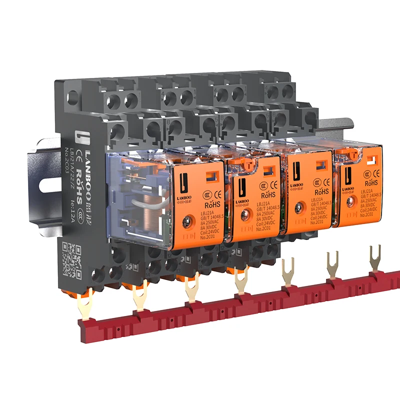 Przekaźnik uniwersalny LANBOO LBJ21A, 2NO2NC 8-pinowy i 4NO4NC 14-pinowy, 5A/12A 12V/24V/220V AC/DC, cienki 21mm z podstawką gniazda