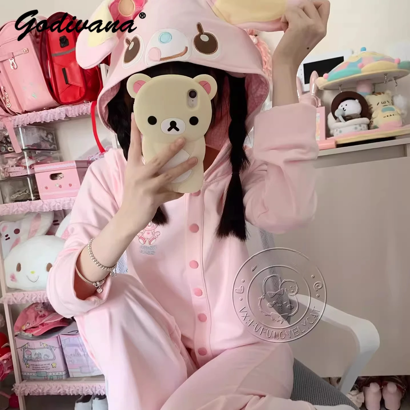 

Новая осенне-зимняя кавайная домашняя одежда для дочек и девочек, женский мягкий флисовый пижамный комплект с рисунком кролика, теплая одежда для сна, ночное белье