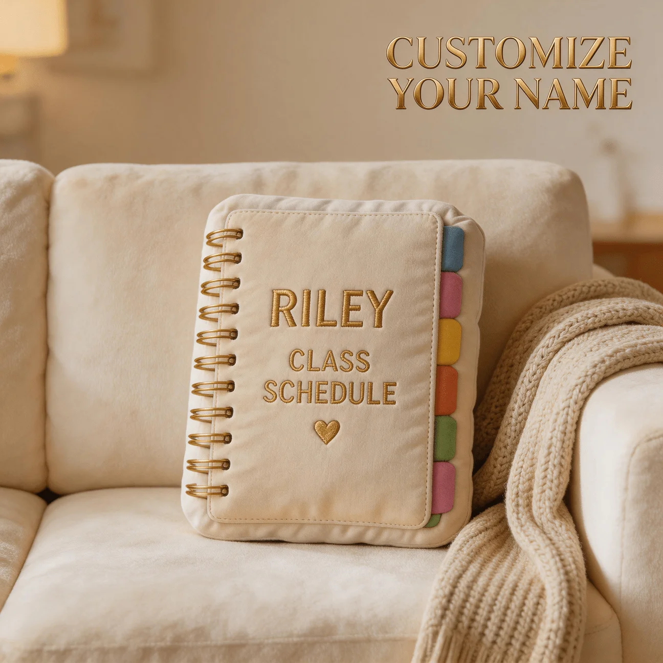 Custom Personalized Name Book Shaped Pillow, Class Schedule Design Decorative Cushion, 70cm Large Size Accent Pillow for Sofa &