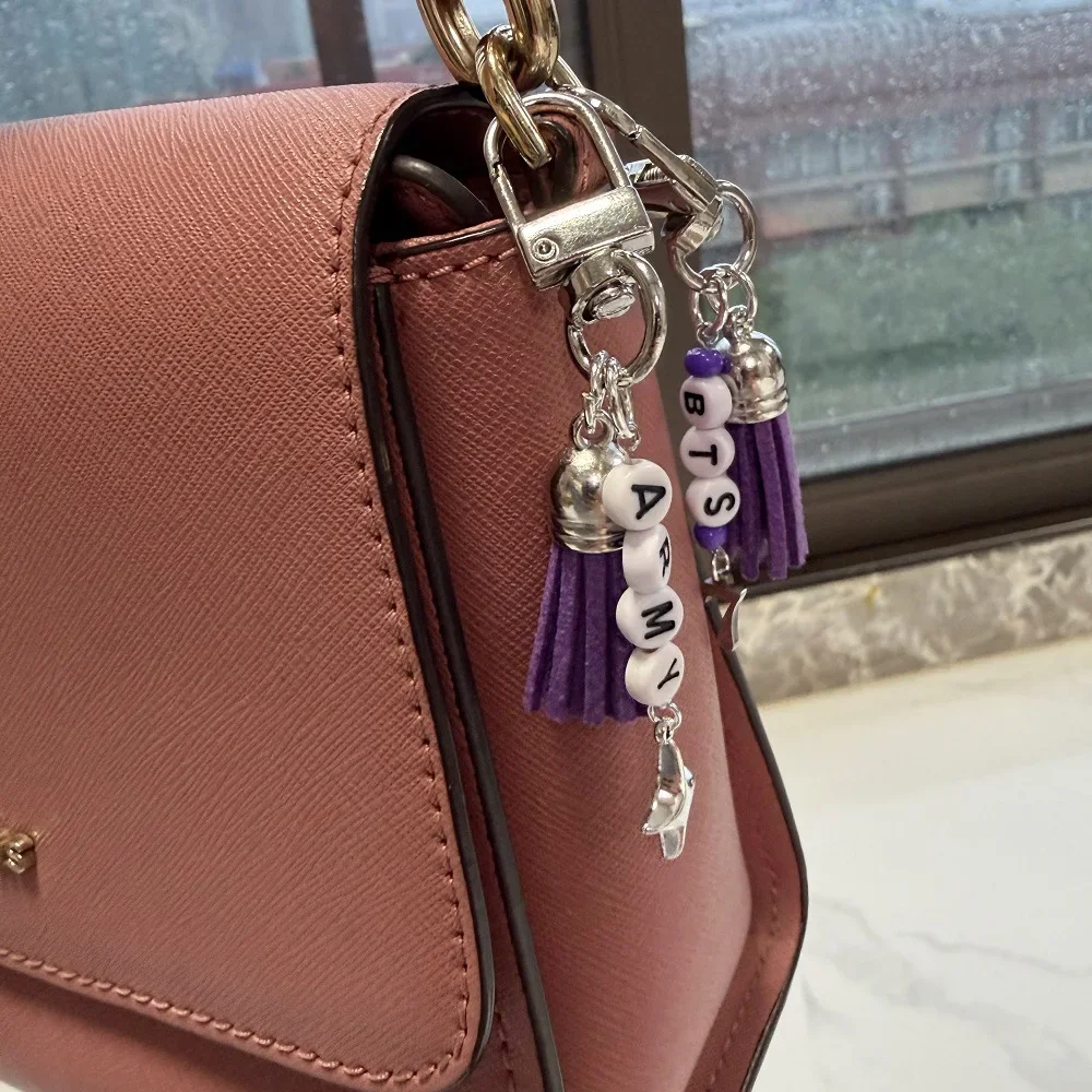 Kpop BTS Keychain Purple Tassel Number 7 Charm Beaded Bag Charm Phone Pendant ARMY Concert Fans Gift view 4
