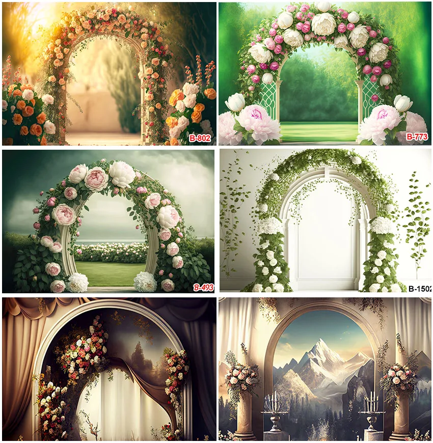 

Flowers Wedding Decoration Backgrounds Green Plant Leaf Arch Decor Floral Arrangement Party Sunshine Marriage Ceremony Backdrops