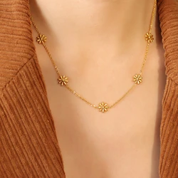316L Stainless Steel New Fashion Waterproof Jewelry Young Girls Style Daisy Charm Chain Necklaces Bracelets Earrings For Women
