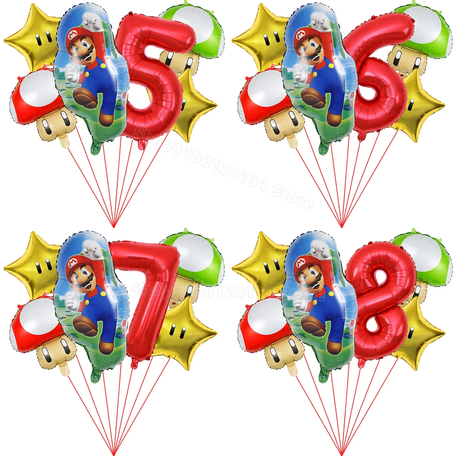 7pcs Super Mario Bros Number Balloons Set Birthday Balloon Suit Party Decoration Game Stars Mushroom Ballon Ornament Accessories