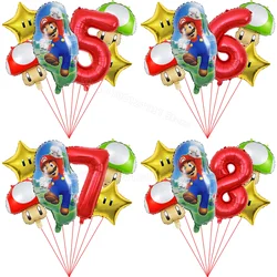 7 szt. Super Mario Bros zestaw balony cyfry balonik urodzinowy garnitur dekoracja na imprezę gwiazdy z grzybami akcesoria do ozdób balon