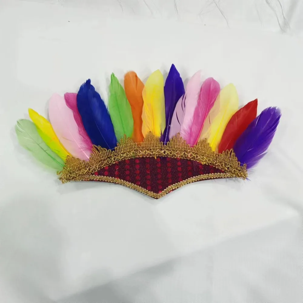 Adjustable Feather Headdress Head-mounted Colorful Chief Headdress Vintage Hair Band Carnival Costume Headwear Masquerade