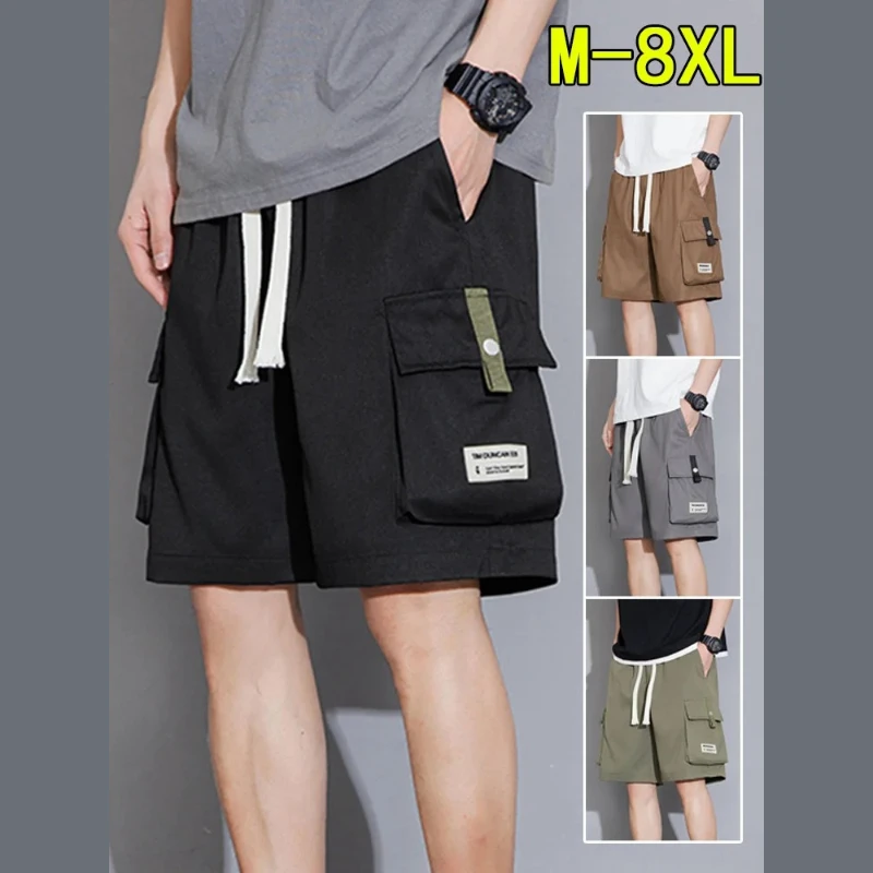 กางเกงขาสั้นทำงานทรงหลวมไซส์ใหญ่พิเศษ 8XL สำหรับผู้ชาย สไตล์เทคแวร์ กางเกงคาร์โก้ กางเกงกอล์ฟผู้ชาย มีกระเป๋าหลายช่อง กางเกงยุทธวิธี กางเกงขาสั้นลำลองฤดูร้อนสำหรับผู้ชาย