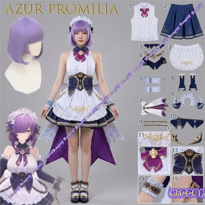 

Cathbelle Azur Promilia Cosplay Blue White Chain Maid Dress Kawaii Style Women Costume For Anime Convention