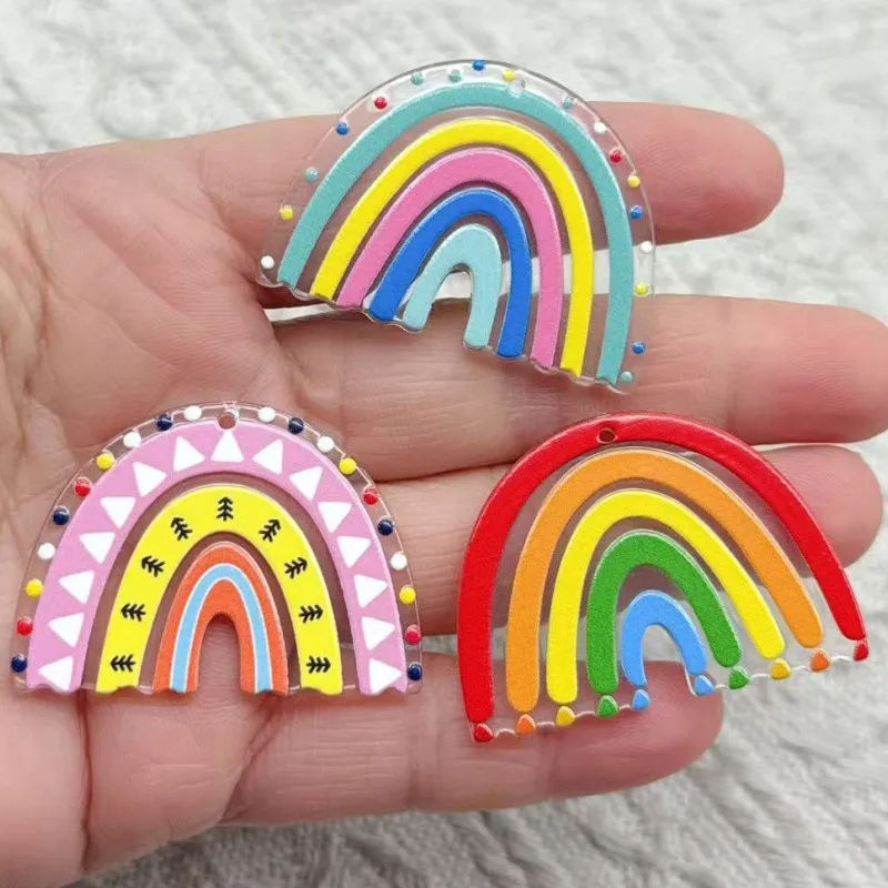 10pc Colorful Rainbow Acrylic Pattern Pendant Necklace For Women Men Earrings Pendant Elements Necklaces Diy Gifts Jewelry