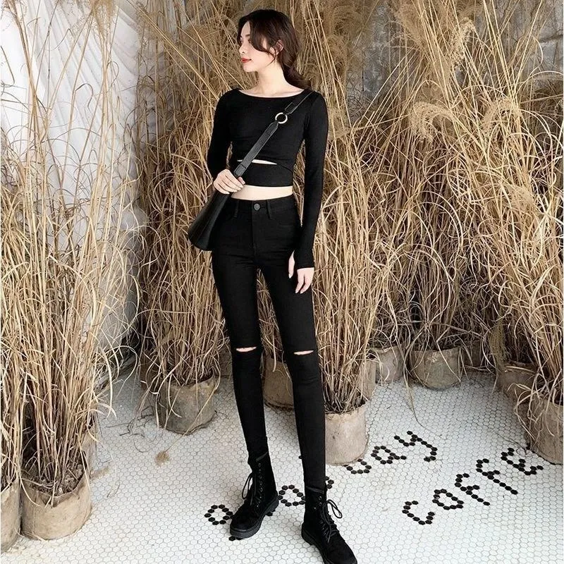 Bla Elastic Slim Fit Jeans Women's High Waist Trendy Spring New Sle Cotton Stretch Denim Pants Korean Version Tight Fit