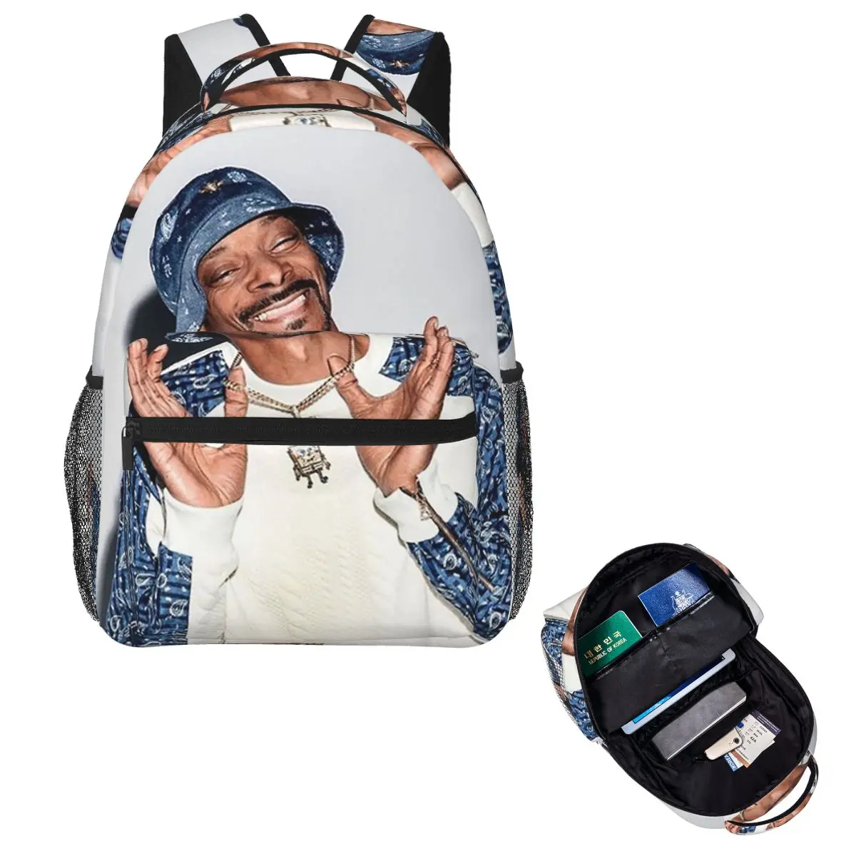 Happy Snoop Dogg Backpack Hot Sale Daypack Large Capacity Boys Girls BookBag School Bag Shoulder Bags for Men Women