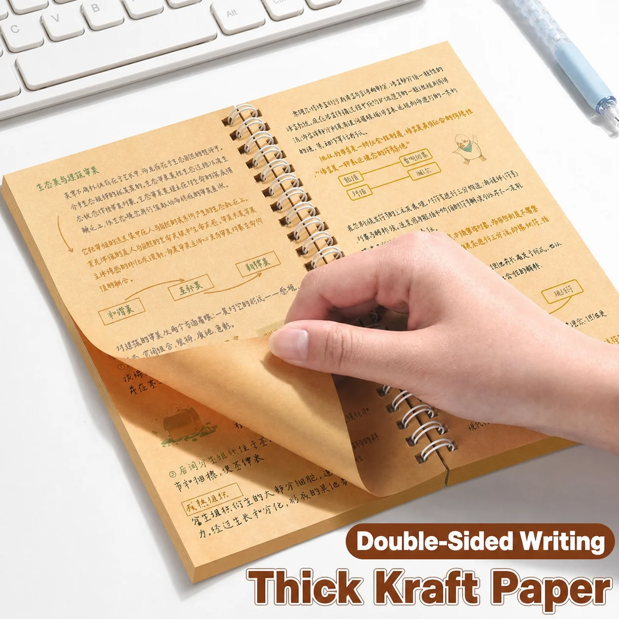 Portable Long Spiral Blank Notebook Thick Kraft Paper Notepad For Vocabulary Journaling Daily Planning School Office Stationery