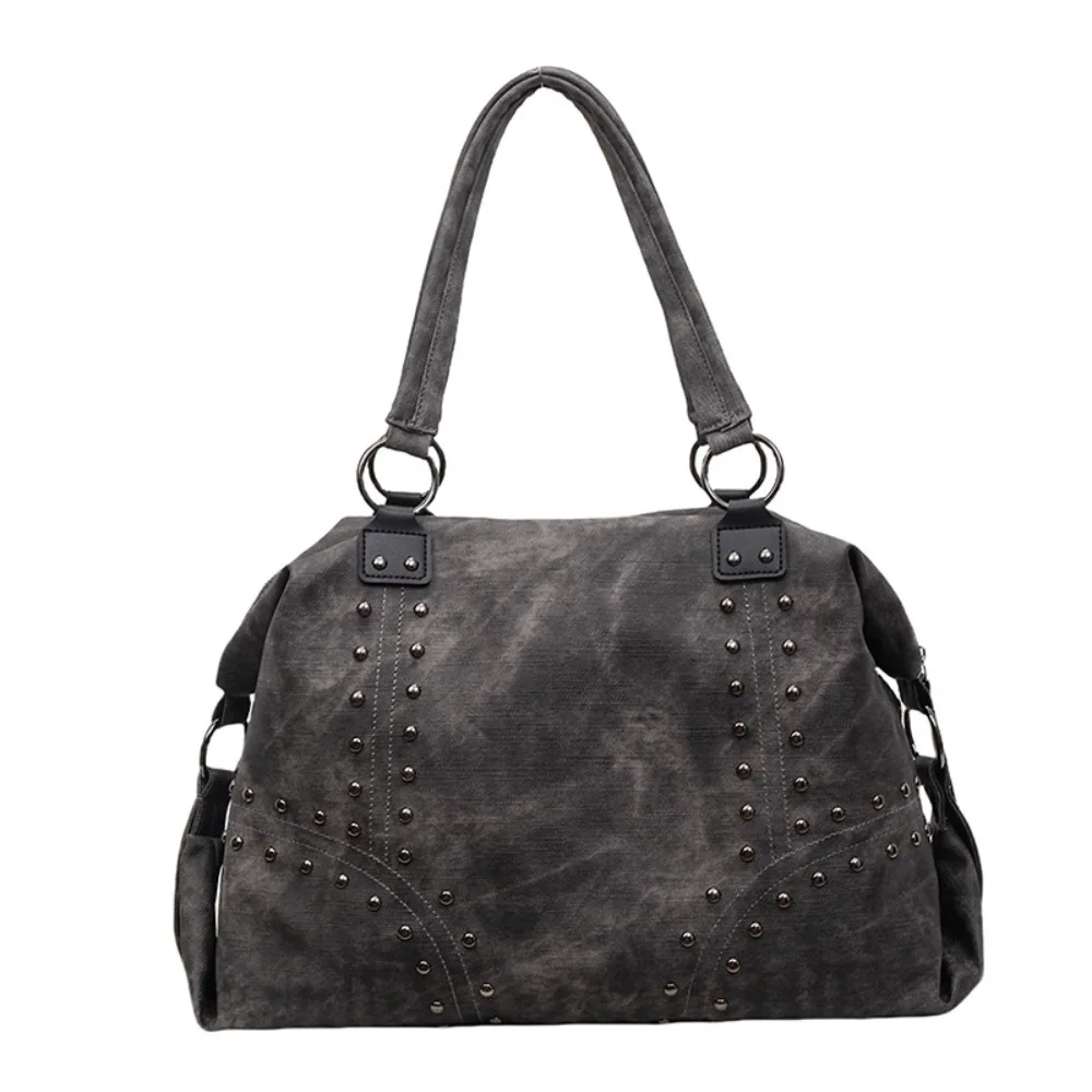 

PU Leather Rivet Shoulder Bags Large Capacity Fashion Design Locomotive Style Underarm Bag Solid Color Retro American Style