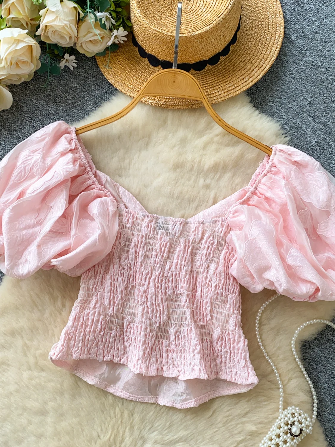 Doux doux croix v-ne bulle Sve ort irt femmes été lourd broderie coupe ajustée coréen Sle trajet Faion