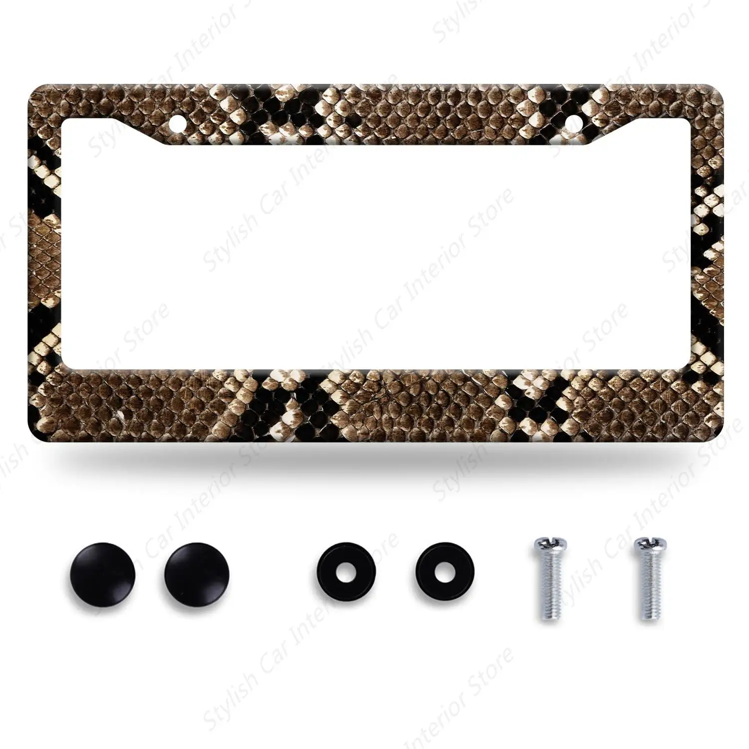 Snake Print License Plate Frame Brown Animal Skin Texture License Plate Holder Funny License Plate Stainless Steel Snakes