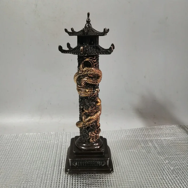 Copper Hexagonal Pagoda Incense Burner with Dragon Relief, New Elevated Model, Vertical Incense Holder