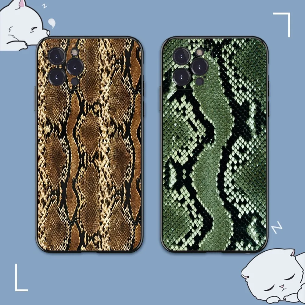 Snake Skin Print Animal Phone Case For iPhone 14 13 12 Mini 11 Pro XS Max X XR SE 6 7 8 Plus Soft Silicone Cover