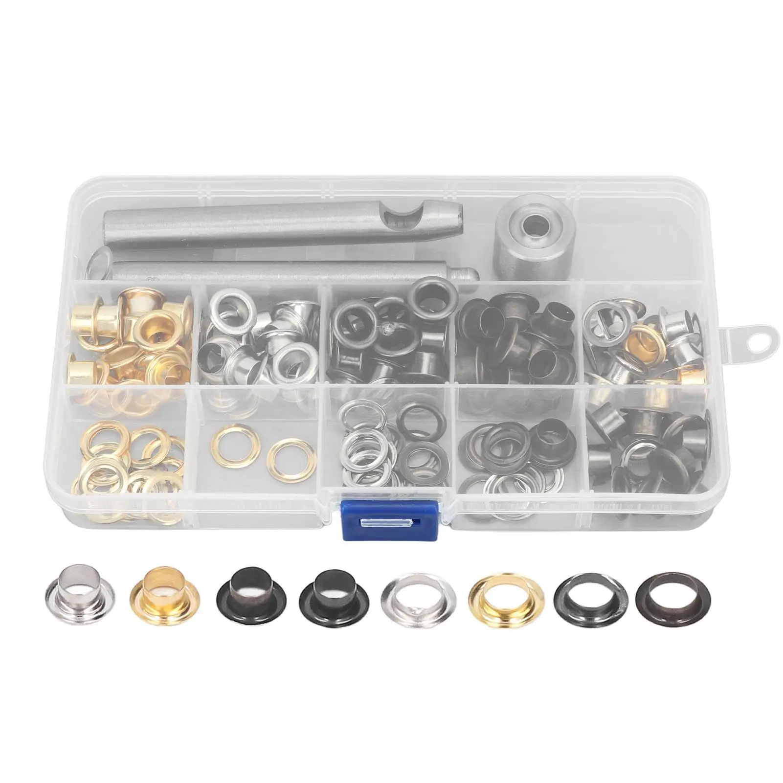 

8mm Grommet Kit with 160 Eyelets in 4 Colors - Rust-Proof Metal Eyelets for Leather Repair & Decoration