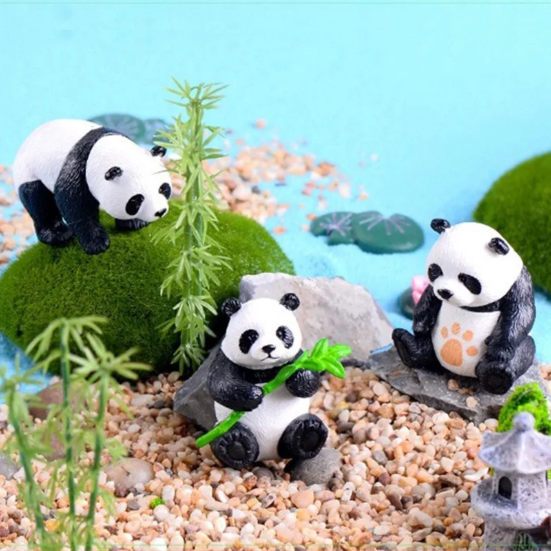 Figuritas de juguete de Panda de dibujos animados, accesorios de pastel de artesanía de PVC, miniaturas, Mini adorno de bricolaje, Miniatura de hada Ggarden, 4 piezas por juego