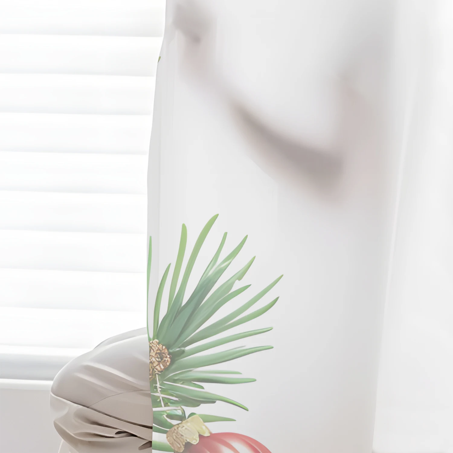 1 buah gorden kantong cetak Natal putih-tirai jendela tipis untuk ruang tamu, belajar, kamar tidur-Dekorasi rumah meriah