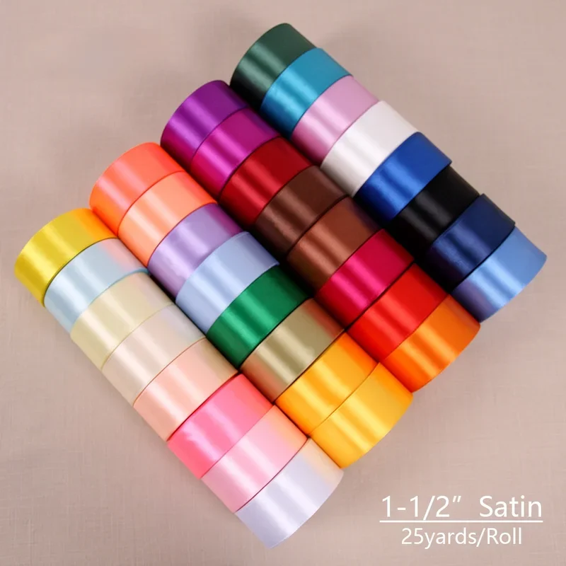 40mm Solid Color Polyester Satin Ribbons Wedding Decorative Gift Box Wrapping Belt DIY Crafts Party Home Decor Ribbons 22 Meters