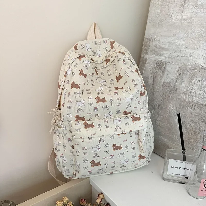 Cartoon Cartoon Cute Dog Bow Print Backpack High-capacity Casual Girls Students Schoolbags Sweet Y2k Aesthetic Fashion Backpacks