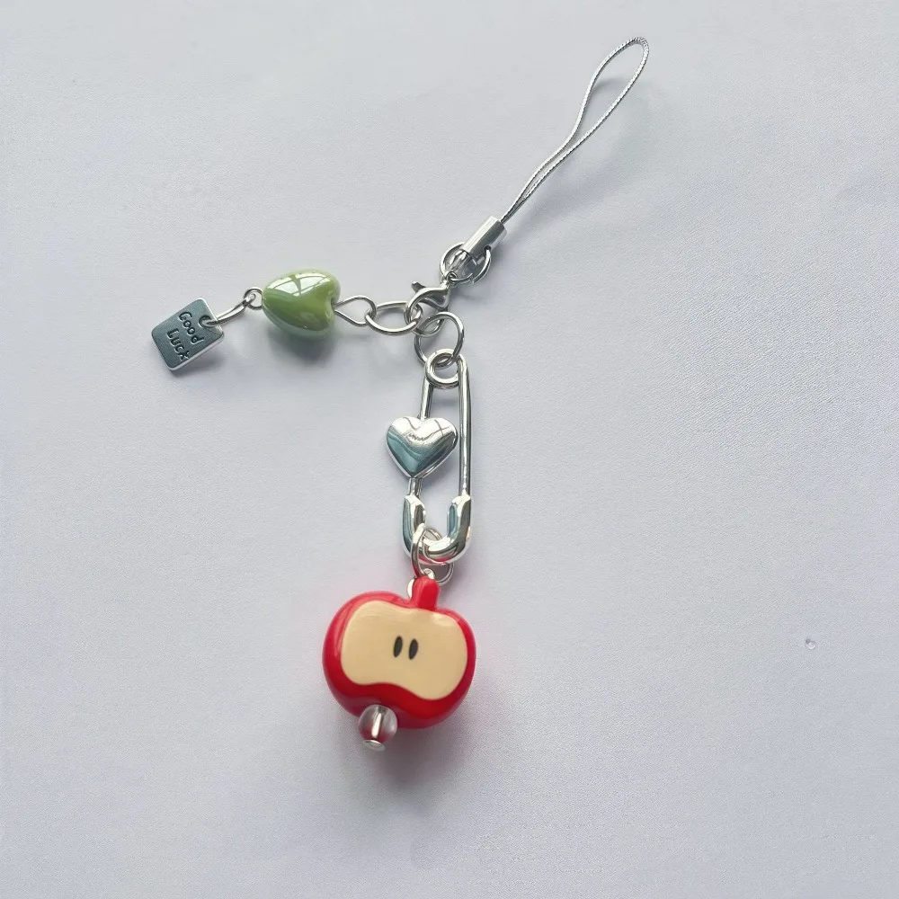 Crystal Beaded Elegant Phone Charm Anti Loss Rope Stylish Keyring Phone Lanyard Y2K Cute Red Green Fruit Pendant Women Girls