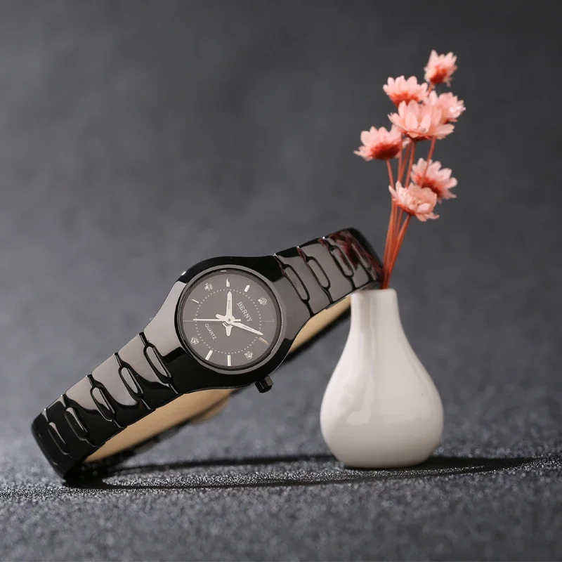 BERNY Couple Quart Watches Ceramic Braceletz Sapphire Crystal Wristwatch Men Auto Date Waterproof Ladies Clock for Women